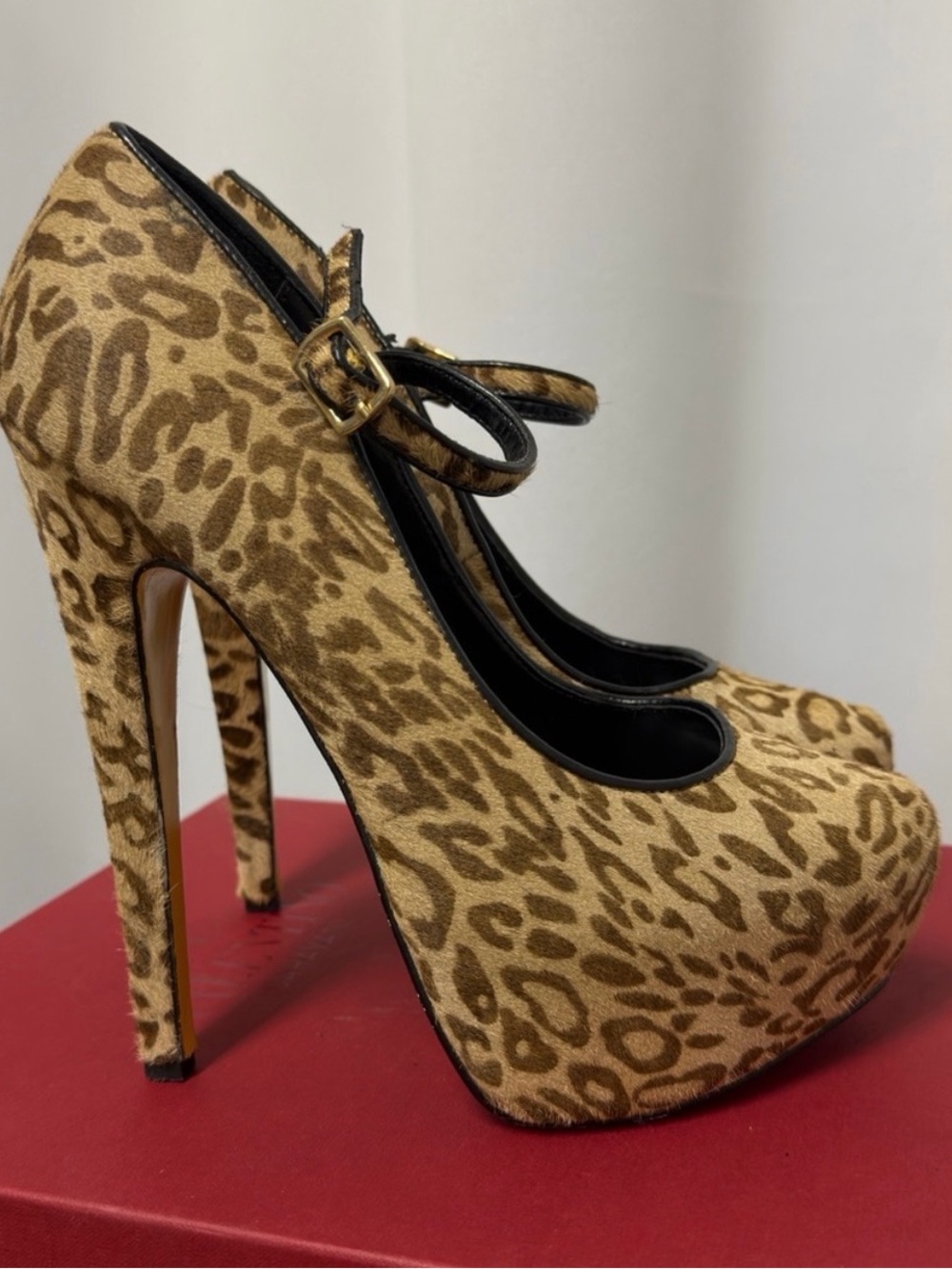 Leopard, cow mohair Print Mary Jane High Heel Pumps - Women